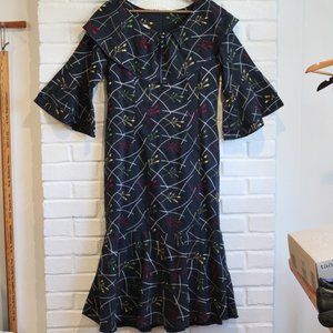 vintage 1960's size 18 linen dress embroidered mermaid cut by Basic unique rare